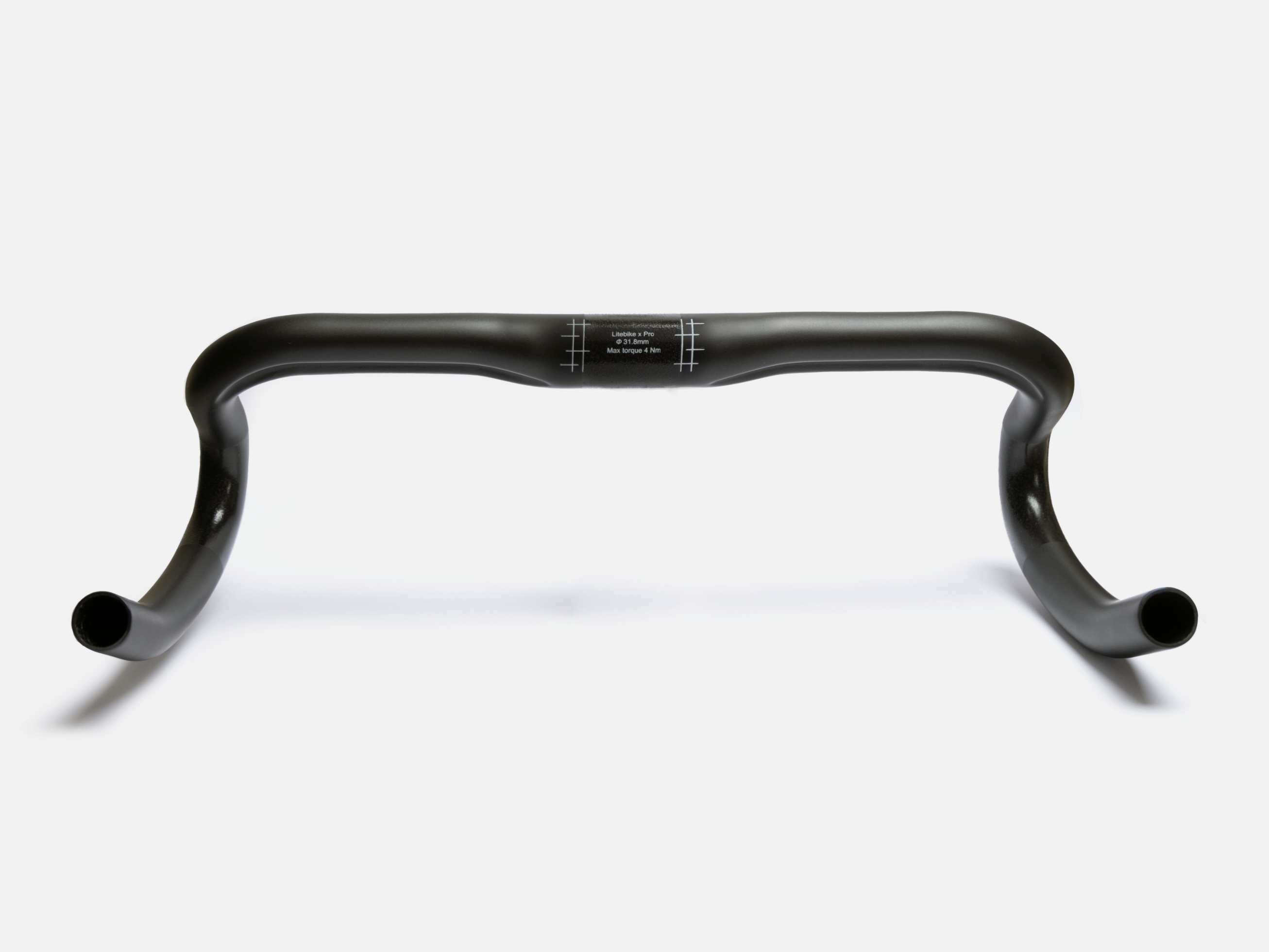 Litebike x Pro lightweight carbon handlebars, highlighting the premium carbon fibre construction, known for its lightness (176 g), durability, and strength, ideal for road and gravel cycling.