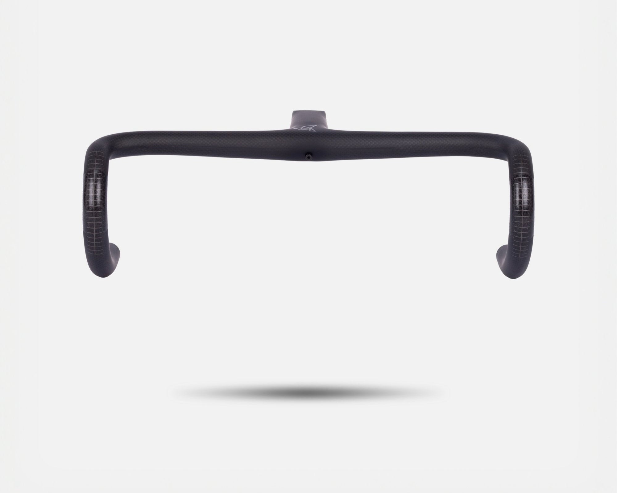 Litebike lightweight integrated barstem. 246g carbon fibre barstem. 3k weave carbon fibre. Front angle. Super lightweight for road cycling, gravel cycling and everyday use. White background.