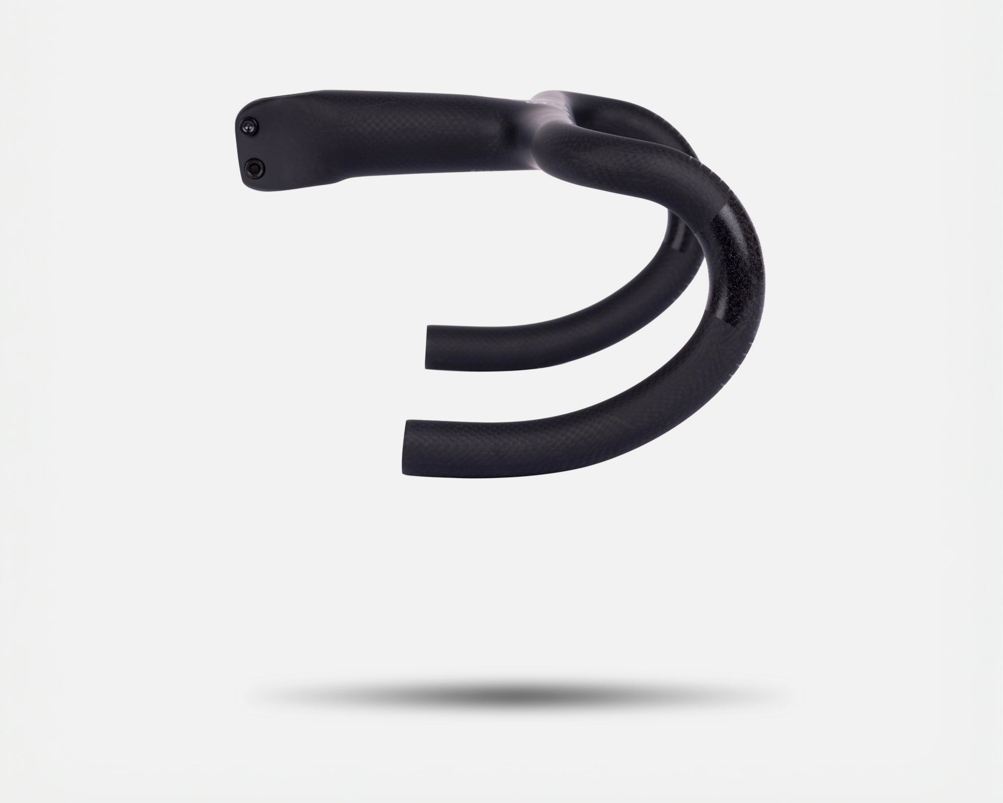 Litebike lightweight integrated barstem. 246g carbon fibre barstem. 3k weave carbon fibre. Side angle. Super lightweight for road cycling, gravel cycling and everyday use. White background.